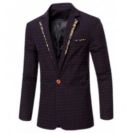 image of STYLISH SPLICED DOT EMBROIDERED LAPEL COLLAR SINGLE BUTTON BLAZER FOR MEN (RED) M