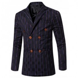 image of NEW LOOK NOTCHED LAPEL COLLAR DOUBLE BREASTED STRIPED BLAZER FOR MEN (DEEP BLUE) 3XL