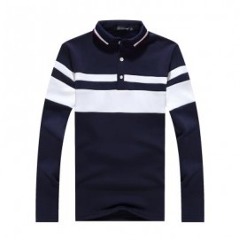 image of FASHION BUSINESS COLOR PLUS VELVET WARM MEN'S LONG-SLEEVED POLO SHIRT MALE T SHIRT (ROYAL) L