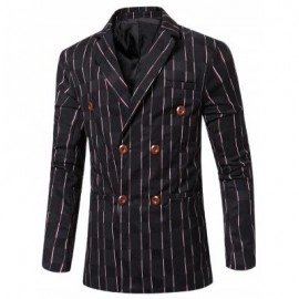 image of NEW LOOK NOTCHED LAPEL COLLAR DOUBLE BREASTED STRIPED BLAZER FOR MEN (BLACK) 2XL