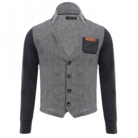 image of CASUAL PATCHWORK DESIGN POCKET DECORATION MALE STAND COLLAR COAT (GRAY M/L/XL/XXL) M