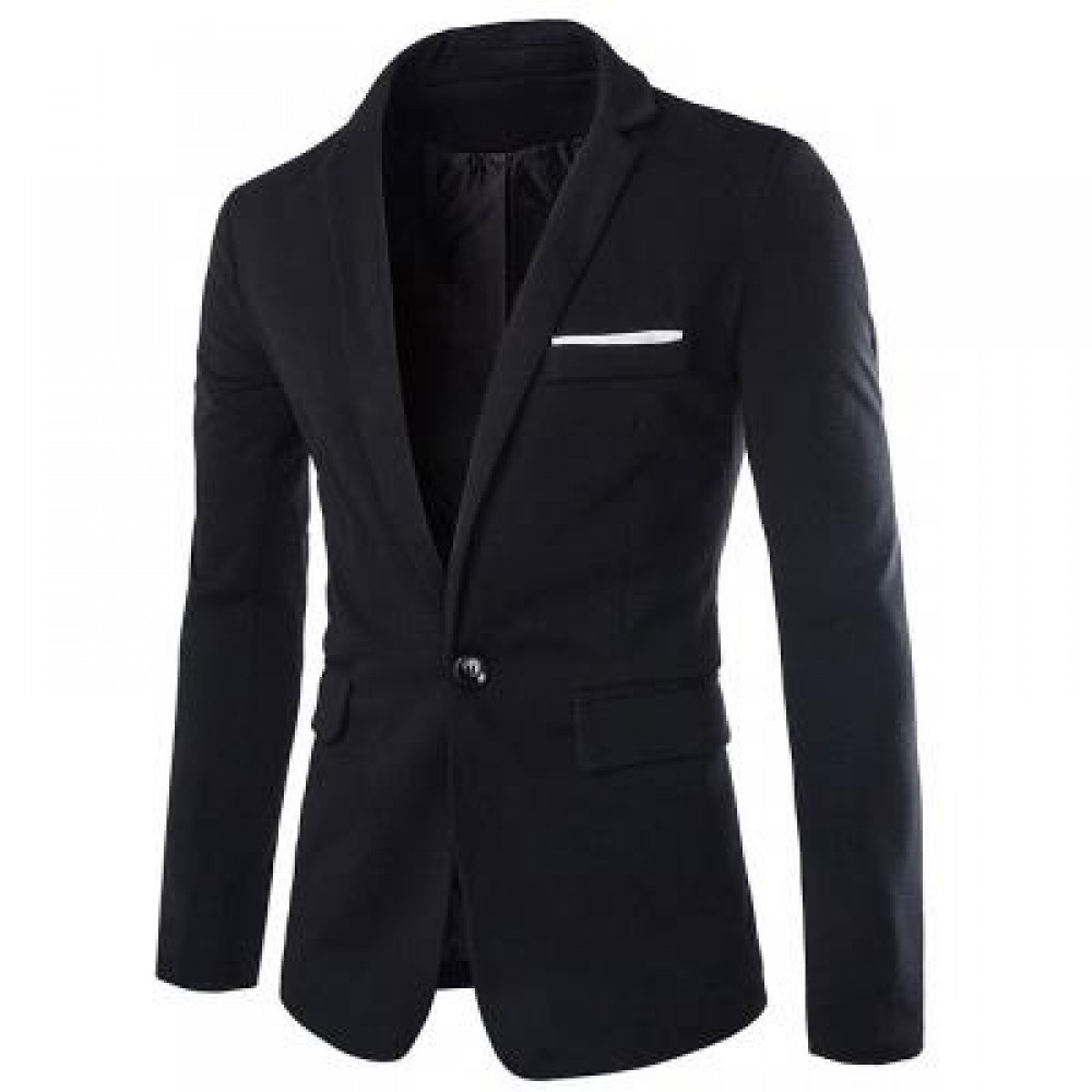 LAPEL COTTON BLENDS ONE BUTTON BLAZER (BLACK) XL LAPEL COTTON BLENDS ONE BUTTON BLAZER (BLACK) XL