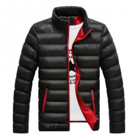 image of CASUAL SLIM FIT SOLID COLOR MALE STAND COLLAR WARM COAT (BLACK) L