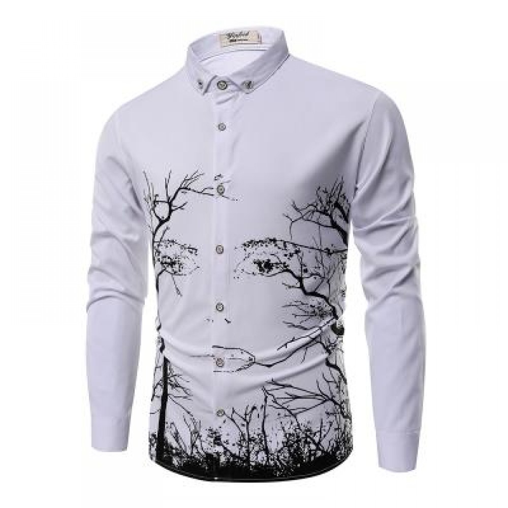 FASHION PERSONALITY PRINTING MEN'S LONG-SLEEVED SHIRT MEN (WHITE) 3XL FASHION PERSONALITY PRINTING MEN'S LONG-SLEEVED SHIRT MEN (WHITE) 3XL