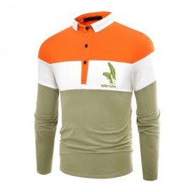 image of FASHION BUSINESS COTTON MIXED COLOR MEN'S LAPEL LONG SLEEVE POLO SHIRT MEN T SHIRT (IVY) L