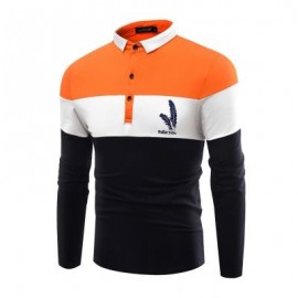 image of FASHION BUSINESS COTTON MIXED COLOR MEN'S LAPEL LONG SLEEVE POLO SHIRT MEN T SHIRT (ROYAL) M
