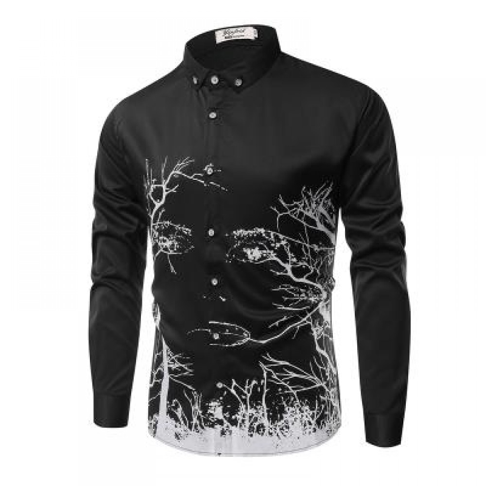 FASHION PERSONALITY PRINTING MEN'S LONG-SLEEVED SHIRT MEN (BLACK) 3XL FASHION PERSONALITY PRINTING MEN'S LONG-SLEEVED SHIRT MEN (BLACK) 3XL