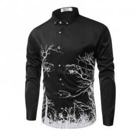 image of FASHION PERSONALITY PRINTING MEN'S LONG-SLEEVED SHIRT MEN (BLACK) 3XL