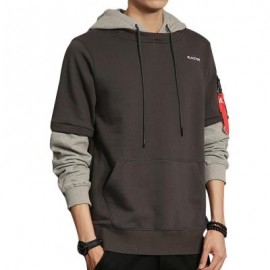 image of LAYERED SLEEVE COLOR BLOCK PULLOVER HOODIE (PEARL DARK GREY) L