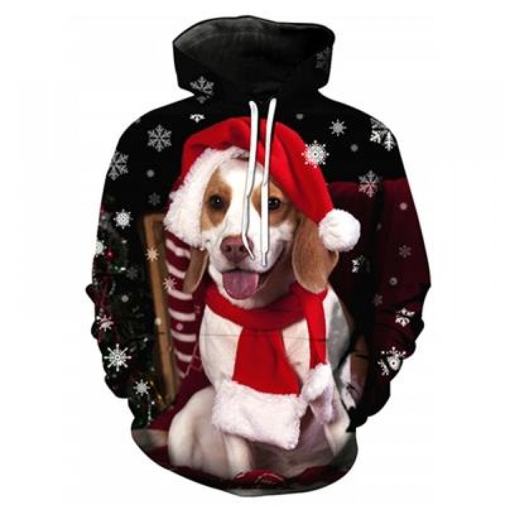 HOODED CHRISTMAS DOG 3D PRINT PULLOVER HOODIE (COLORMIX) L HOODED CHRISTMAS DOG 3D PRINT PULLOVER HOODIE (COLORMIX) L