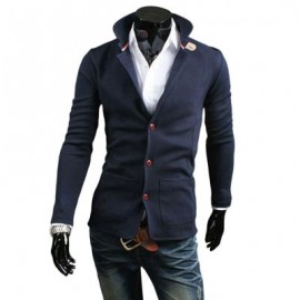 image of STYLISH PURE COLOR STAND COLLAR MALE SLIM FIT COAT (PURPLISH BLUE M/L/XL/XXL) L