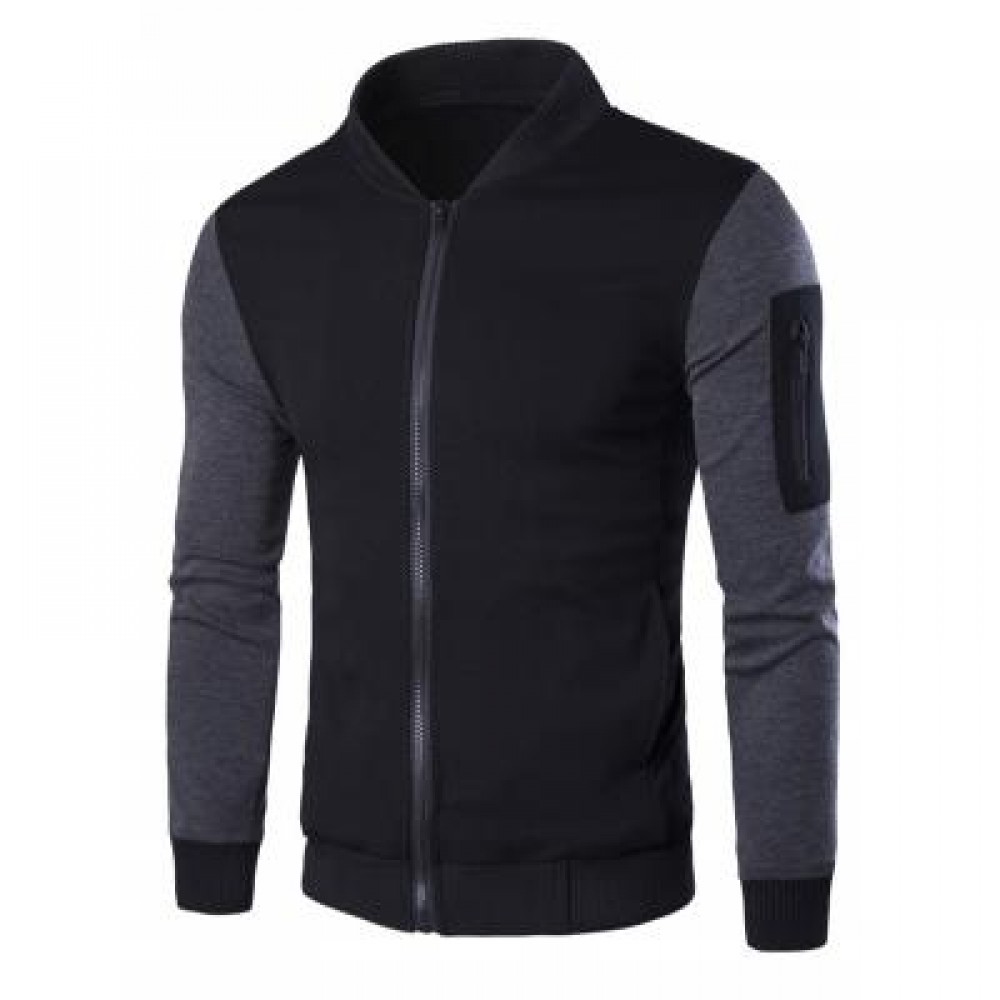 COLOR BLOCK STAND COLLAR ZIP EMBELLISHED JACKET (BLACK) 2XL COLOR BLOCK STAND COLLAR ZIP EMBELLISHED JACKET (BLACK) 2XL