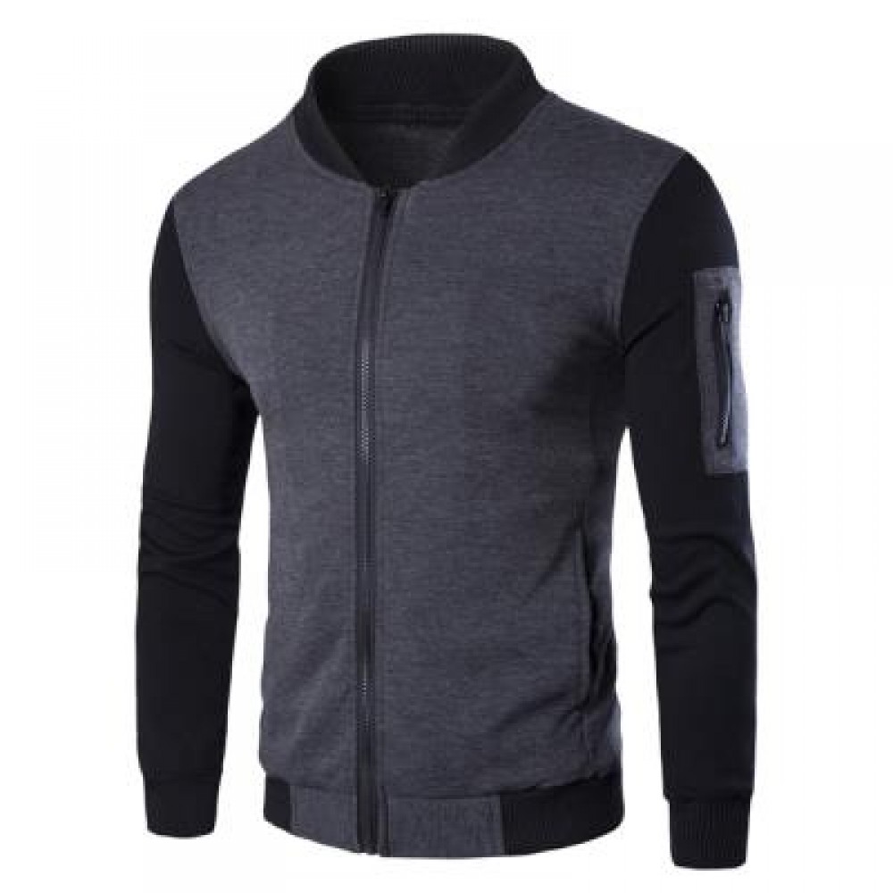 COLOR BLOCK STAND COLLAR ZIP EMBELLISHED JACKET (GRAY) 3XL COLOR BLOCK STAND COLLAR ZIP EMBELLISHED JACKET (GRAY) 3XL