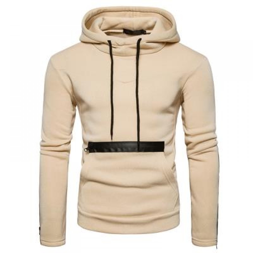 EDGING ZIPPER FLEECE PULLOVER HOODIE (BEIGE) L EDGING ZIPPER FLEECE PULLOVER HOODIE (BEIGE) L
