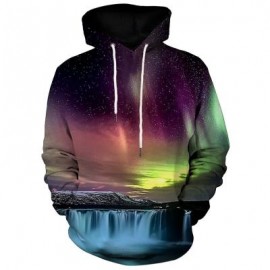 image of KANGAROO POCKET WATERFALL AND AURORA PRINT HOODIE (COLORMIX) L