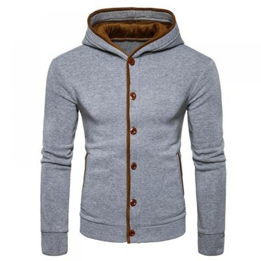 SUEDE PANEL BUTTON UP ELBOW PATCH HOODIE (LIGHT GRAY) S SUEDE PANEL BUTTON UP ELBOW PATCH HOODIE (LIGHT GRAY) S