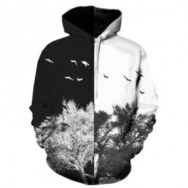 image of HOODED 3D COLOR BLOCK TREE PRINT PULLOVER HOODIE (COLORMIX) 3XL