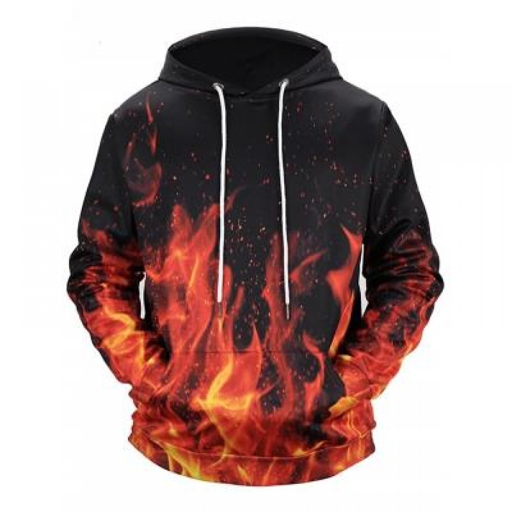 KANGAROO POCKET FLAME PRINT HOODIE (BLACK) 3XL KANGAROO POCKET FLAME PRINT HOODIE (BLACK) 3XL