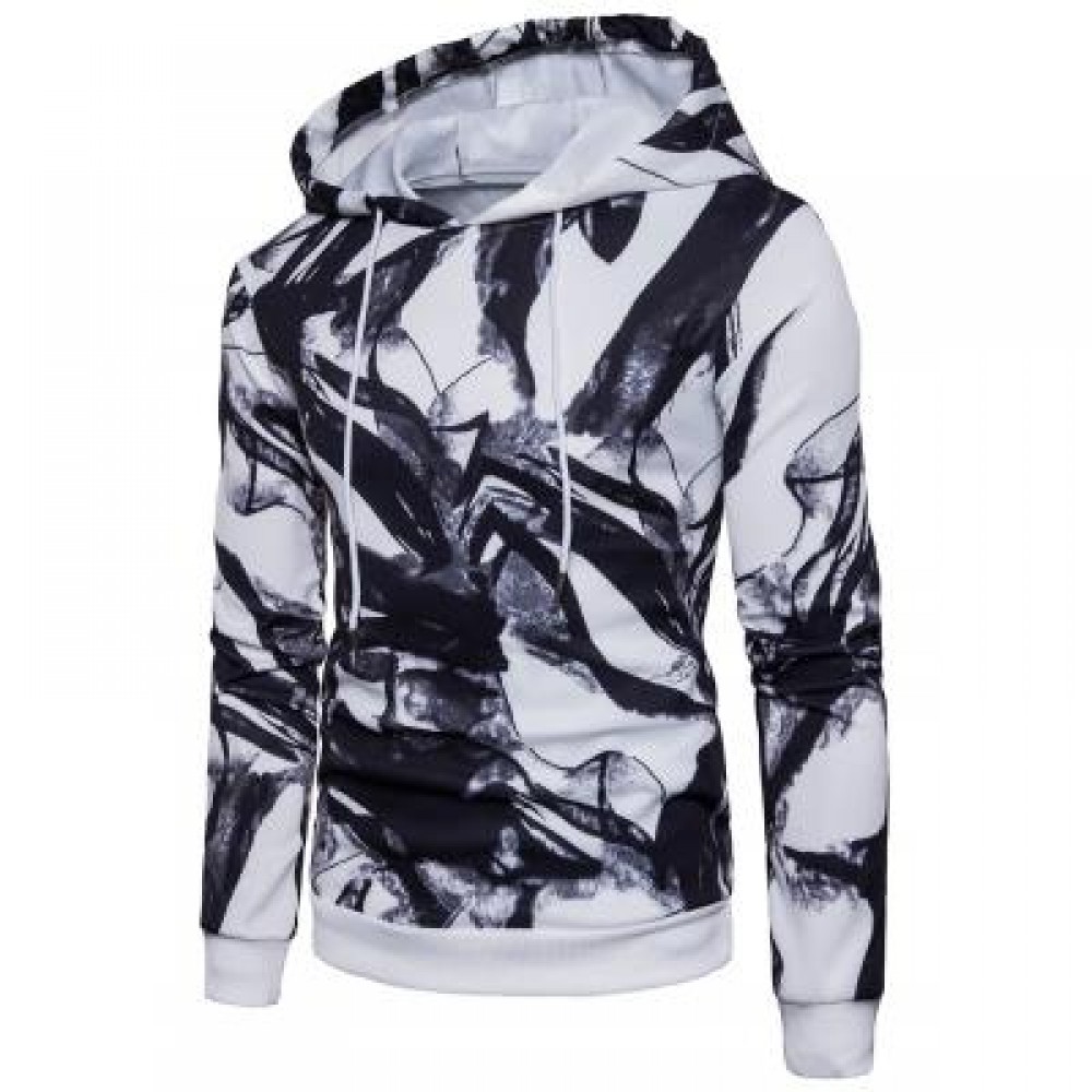 HOODED 3D INK WASH PAINTING PULLOVER HOODIE (WHITE) M HOODED 3D INK WASH PAINTING PULLOVER HOODIE (WHITE) M
