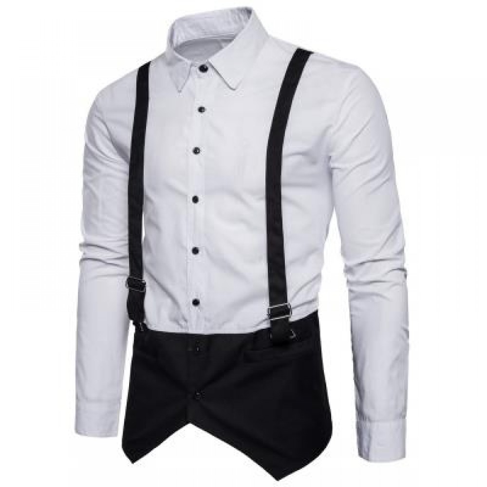 TURNDOWN COLLAR FAUX TWINSET BRACES SHIRT (WHITE) M TURNDOWN COLLAR FAUX TWINSET BRACES SHIRT (WHITE) M