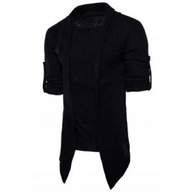 image of SHAWL COLLAR FAUX TWINSET PANEL ASYMMETRIC KNITTED CARDIGAN (BLACK) XL