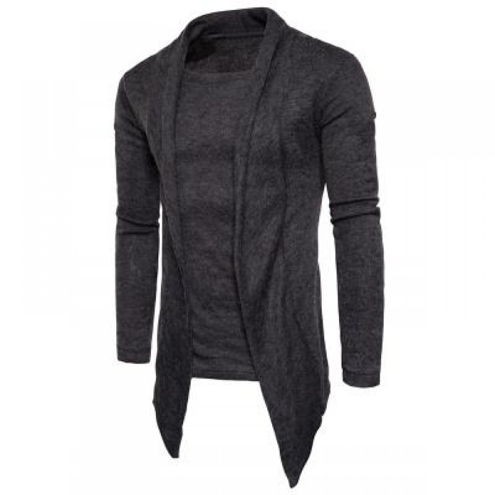 SHAWL COLLAR FAUX TWINSET PANEL ASYMMETRIC KNITTED CARDIGAN (DEEP GRAY) XL SHAWL COLLAR FAUX TWINSET PANEL ASYMMETRIC KNITTED CARDIGAN (DEEP GRAY) XL