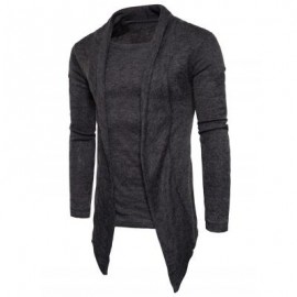 image of SHAWL COLLAR FAUX TWINSET PANEL ASYMMETRIC KNITTED CARDIGAN (DEEP GRAY) XL