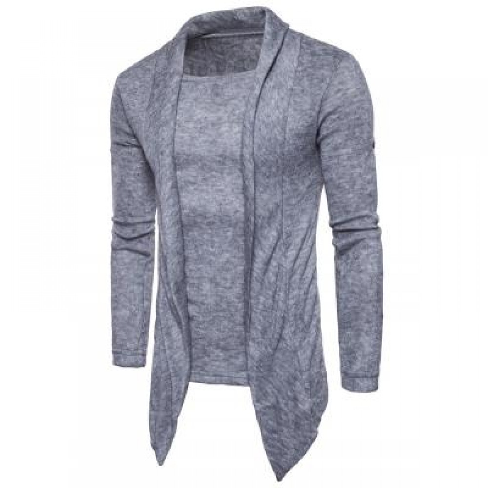 SHAWL COLLAR FAUX TWINSET PANEL ASYMMETRIC KNITTED CARDIGAN (LIGHT GRAY) XL SHAWL COLLAR FAUX TWINSET PANEL ASYMMETRIC KNITTED CARDIGAN (LIGHT GRAY) XL