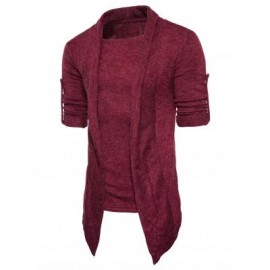 image of SHAWL COLLAR FAUX TWINSET PANEL ASYMMETRIC KNITTED CARDIGAN (WINE RED) XL
