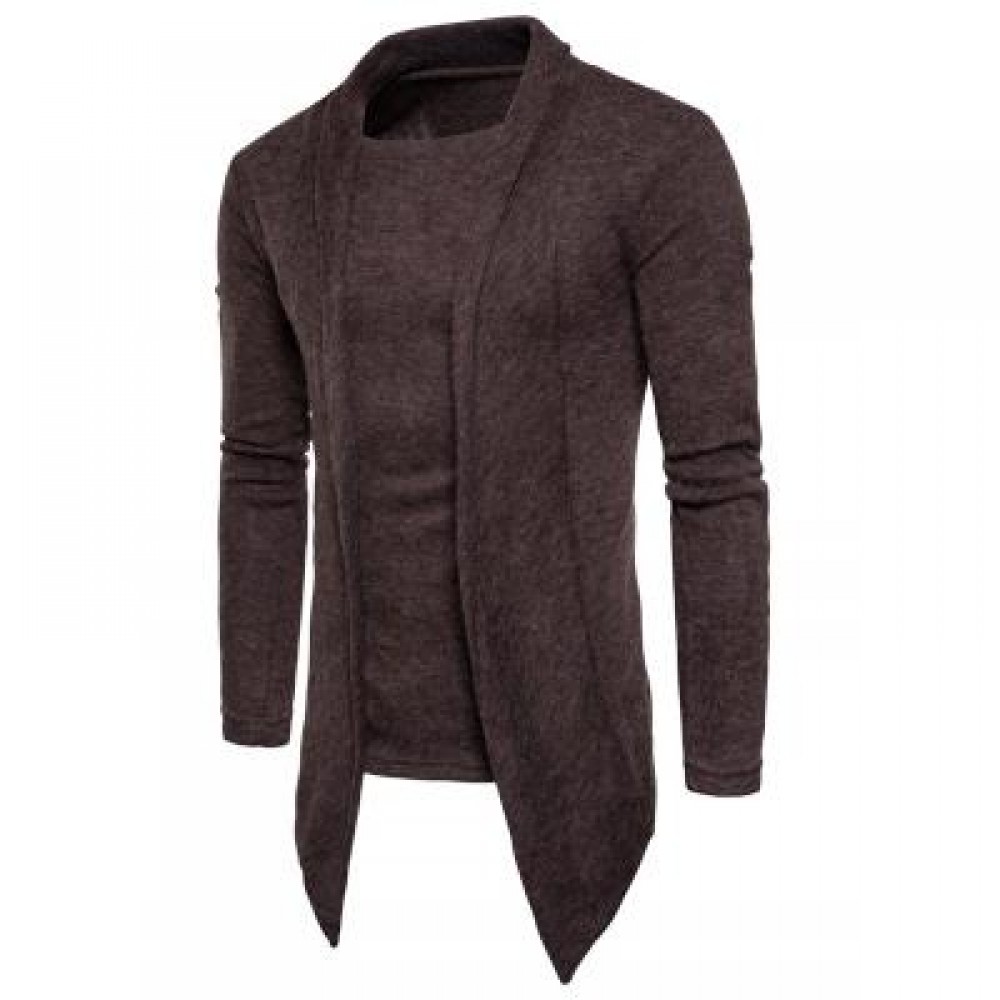 SHAWL COLLAR FAUX TWINSET PANEL ASYMMETRIC KNITTED CARDIGAN (COFFEE) XL SHAWL COLLAR FAUX TWINSET PANEL ASYMMETRIC KNITTED CARDIGAN (COFFEE) XL