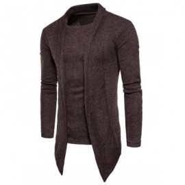 image of SHAWL COLLAR FAUX TWINSET PANEL ASYMMETRIC KNITTED CARDIGAN (COFFEE) XL