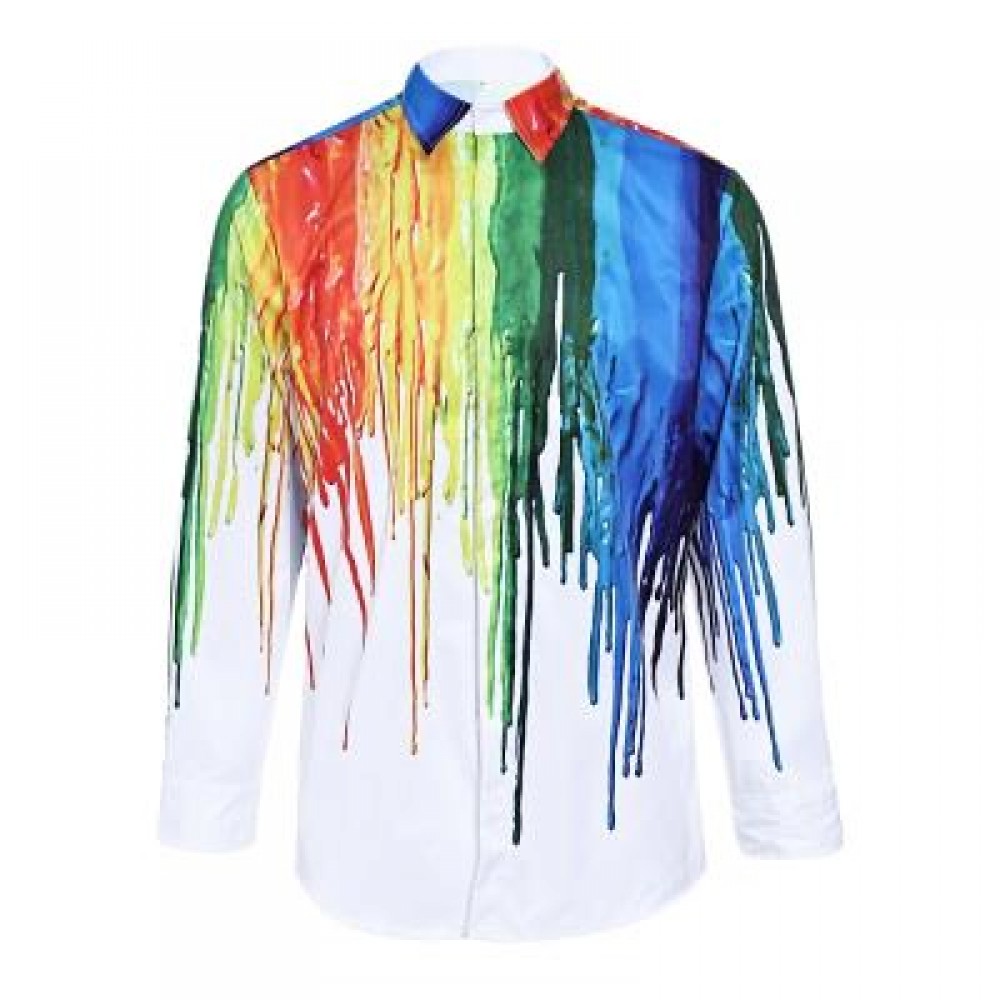 3D INKED PRINT TURNDOWN COLLAR LONG SLEEVE MALE SHIRT (COLORMIX) M 3D INKED PRINT TURNDOWN COLLAR LONG SLEEVE MALE SHIRT (COLORMIX) M