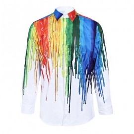 image of 3D INKED PRINT TURNDOWN COLLAR LONG SLEEVE MALE SHIRT (COLORMIX) M