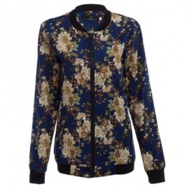 image of STYLISH FLORAL PRINT STAND COLLAR MALE LONG SLEEVE JACKET (DEEP BLUE M/L/XL/XXL) L