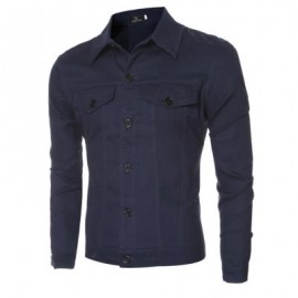 image of CASUAL LETTER PRINT POCKET DECORATION MALE LONG SLEEVE JACKET (DEEP BLUE M/L/XL/XXL) M