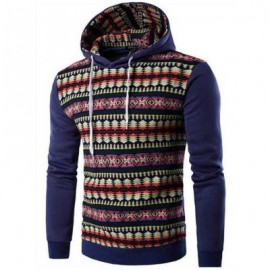 image of CASUAL COLOR BLOCK PATTERN PRINT MALE LONG SLEEVE HOODIES (DEEP BLUE M/L/XL/XXL) L