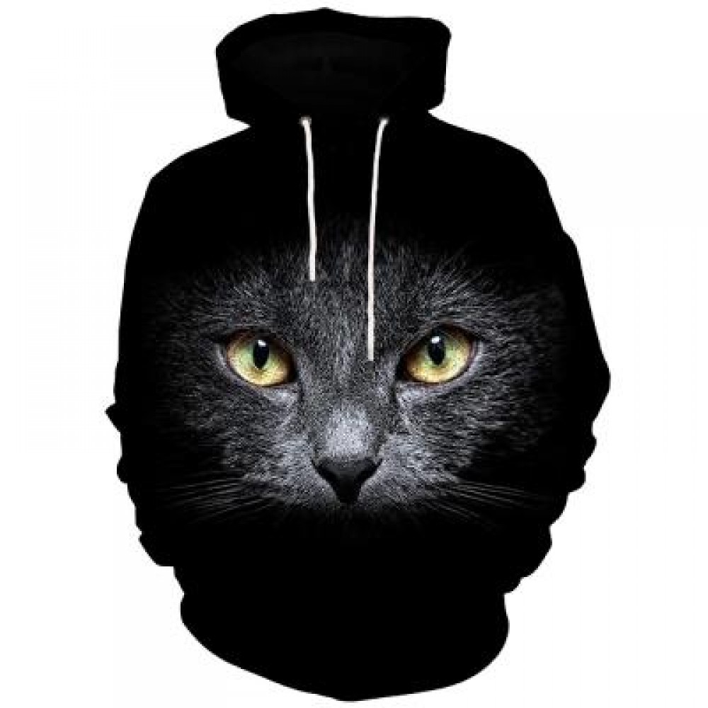 3D CAT FACE PRINT KANGAROO POCKET HOODIE (BLACK) 2XL 3D CAT FACE PRINT KANGAROO POCKET HOODIE (BLACK) 2XL