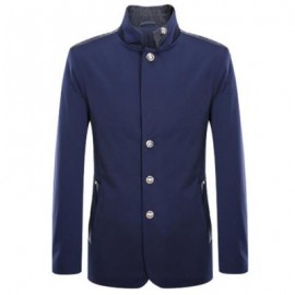 image of STAND COLLAR SINGLE BREASTED LEATHER SPLICED COAT ODM DESIGNER (PURPLISH BLUE S/M/L/XL/2XL/3XL) 3XL