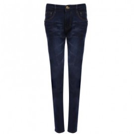 image of STYLISH ZIPPER DESIGN POCKET DECORATION MALE MID-RISE SLIM FIT JEANS (DEEP BLUE) 30