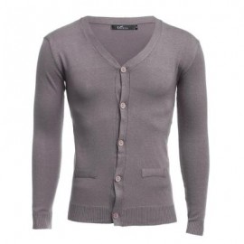 image of CASUAL PURE COLOR V NECK LONG SLEEVE MALE SLIM FIT KNITWEAR (KHAKI M/L/XL/XXL) M