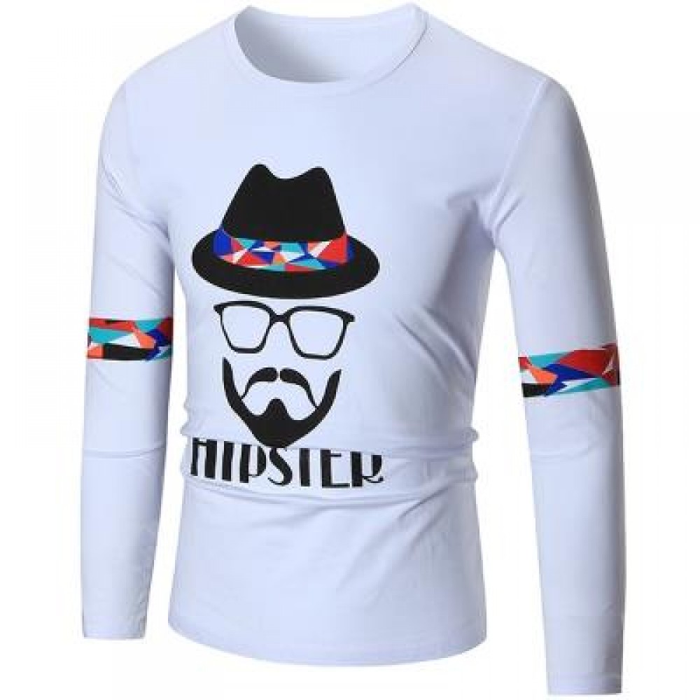 HIPSTER GRAPHIC LONG SLEEVE COOL T-SHIRT (WHITE) XL HIPSTER GRAPHIC LONG SLEEVE COOL T-SHIRT (WHITE) XL