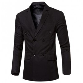 image of SIMPLE DESIGN SOLID COLOR POCKET DECORATION DOUBLE-BREASTED MALE SUIT JACKET (BLACK) M