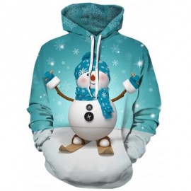 image of 3D SNOWMAN AND SNOWFLAKE PRINT PULLOVER HOODIE (BLUE GREEN) L