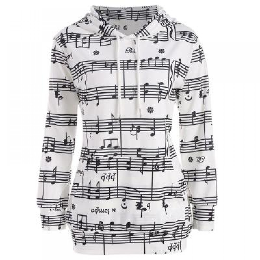 OMBRE MUSICAL NOTES PRINT KANGAROO HOODIE (WHITE) S OMBRE MUSICAL NOTES PRINT KANGAROO HOODIE (WHITE) S