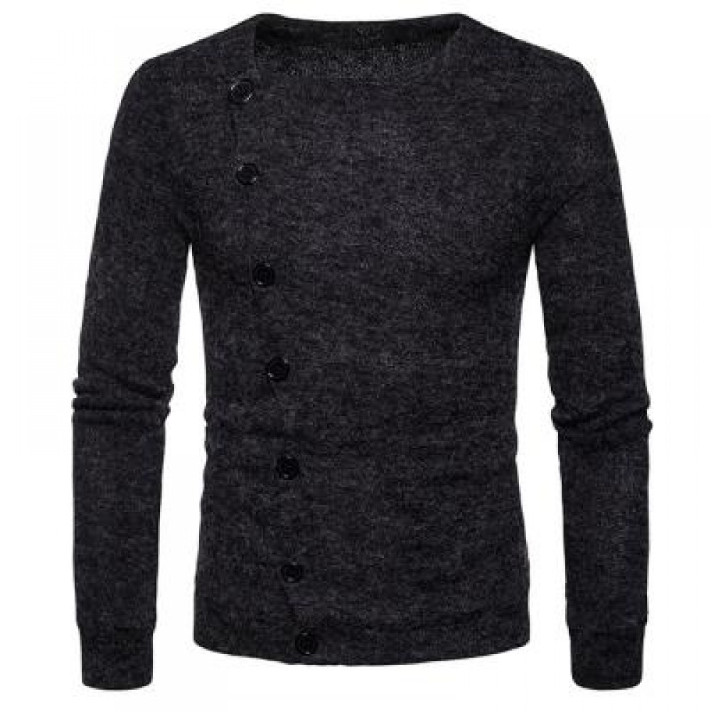 KNITTED OBLIQUE BUTTON UP CARDIGAN (DEEP GRAY) M KNITTED OBLIQUE BUTTON UP CARDIGAN (DEEP GRAY) M