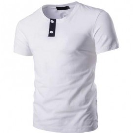 image of STYLISH PURE COLOR BUTTON DECORATION ROUND NECK MALE SHORT SLEEVE SHIRT (WHITE M/L/XL/XXL) XXL