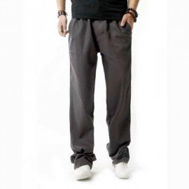 image of LINEN BREATHABLE STRAIGHT ELASTIC BAND MALE CAUSAL PANTS (GRAY) 3XL