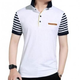 image of MALE PURE COTTON PATCHWORK DESIGN TURN DOWN COLLAR SHORT SLEEVE SHIRTS (WHITE M/L/XL/XXL) XXL