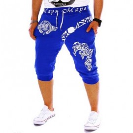 image of STYLISH HIP-HOP GRAFFITI ELASTIC BAND MALE MIDDLE PENCIL SPORTS PANTS (BLUE) L