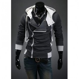 image of STREET STYLE SIDE ZIPPER STUDS LONG SLEEVES MEN'S POLYESTER HOODIES (DEEP GRAY) M